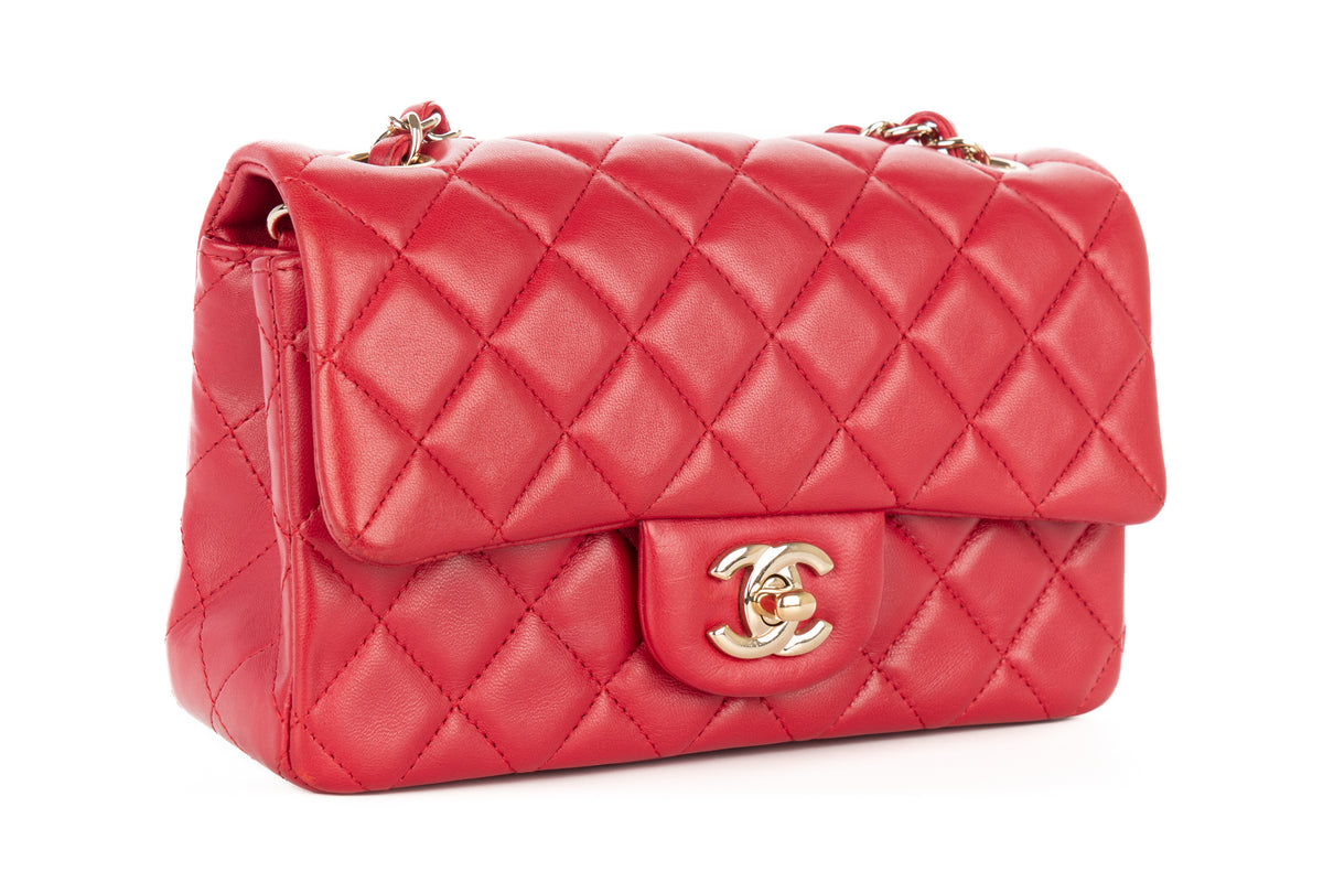 Chanel Mini Rectangular Bag Red Lambskin Silver Hardware - view 2