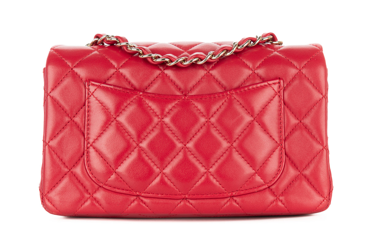 Chanel Mini Rectangular Bag Red Lambskin Silver Hardware - view 3