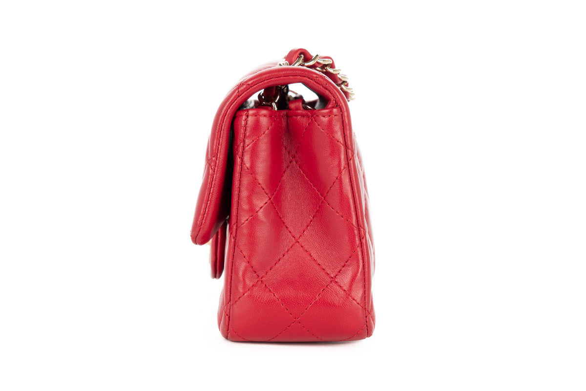 Chanel Mini Rectangular Bag Red Lambskin Silver Hardware - view 4