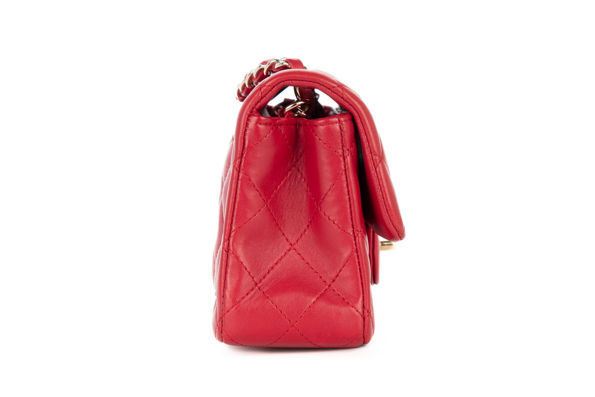 Chanel Mini Rectangular Bag Red Lambskin Silver Hardware - view 5
