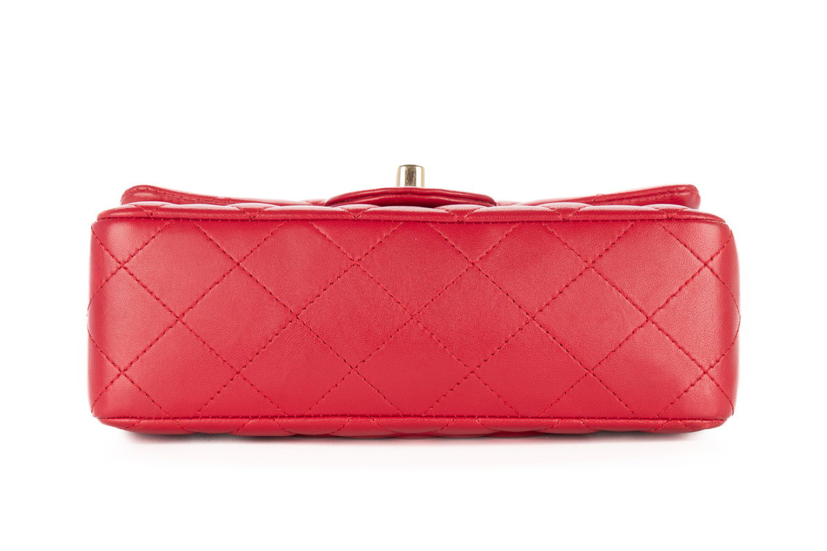 Chanel Mini Rectangular Bag Red Lambskin Silver Hardware - view 6