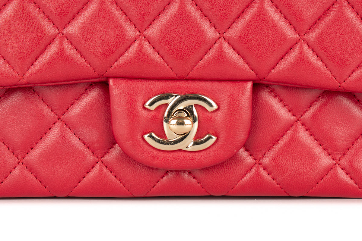 Chanel Mini Rectangular Bag Red Lambskin Silver Hardware - view 7
