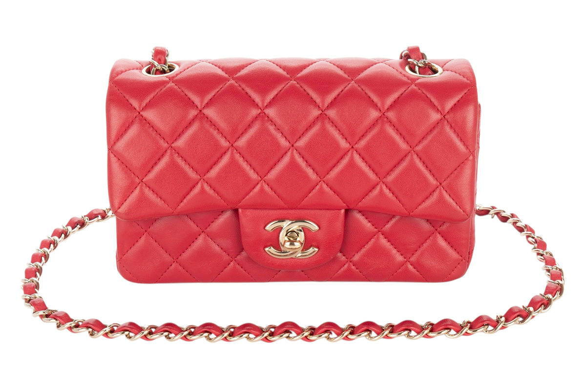Chanel Mini Rectangular Bag Red Lambskin Silver Hardware - view 8