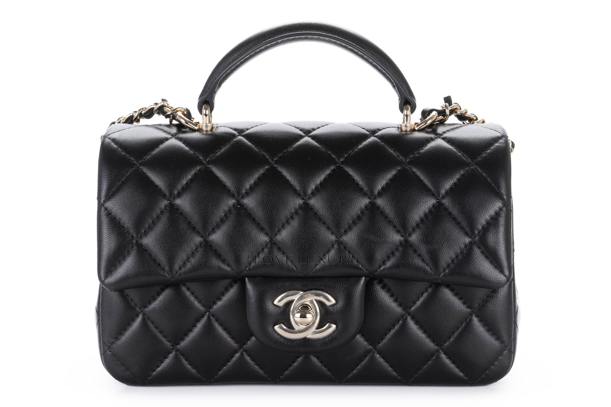 Chanel Mini Rectangular Bag Top Handle Black Lambskin Light Gold Hardware - view 1