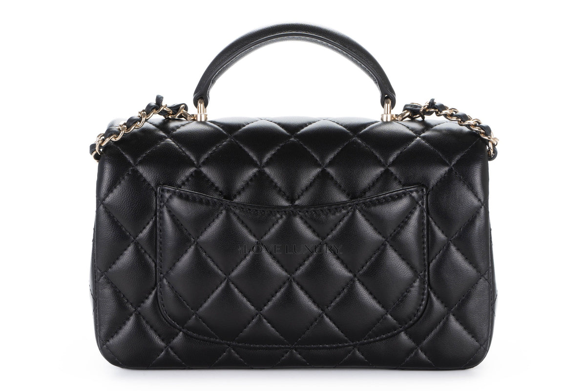 Chanel Mini Rectangular Bag Top Handle Black Lambskin Light Gold Hardware - view 3