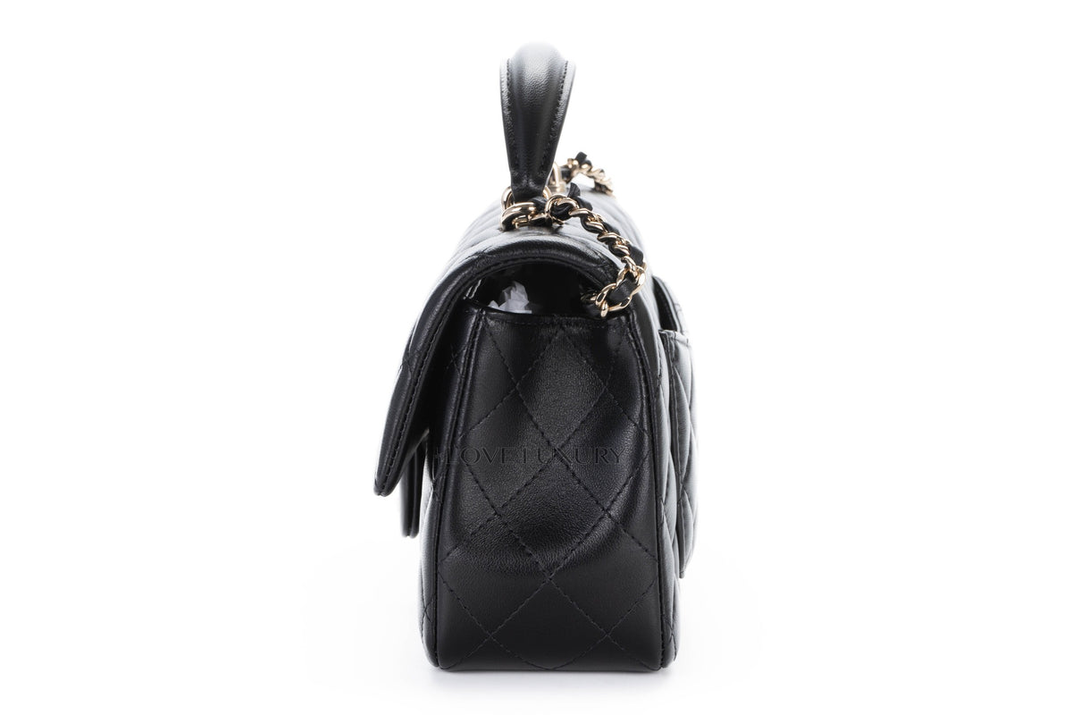 Chanel Mini Rectangular Bag Top Handle Black Lambskin Light Gold Hardware - view 4