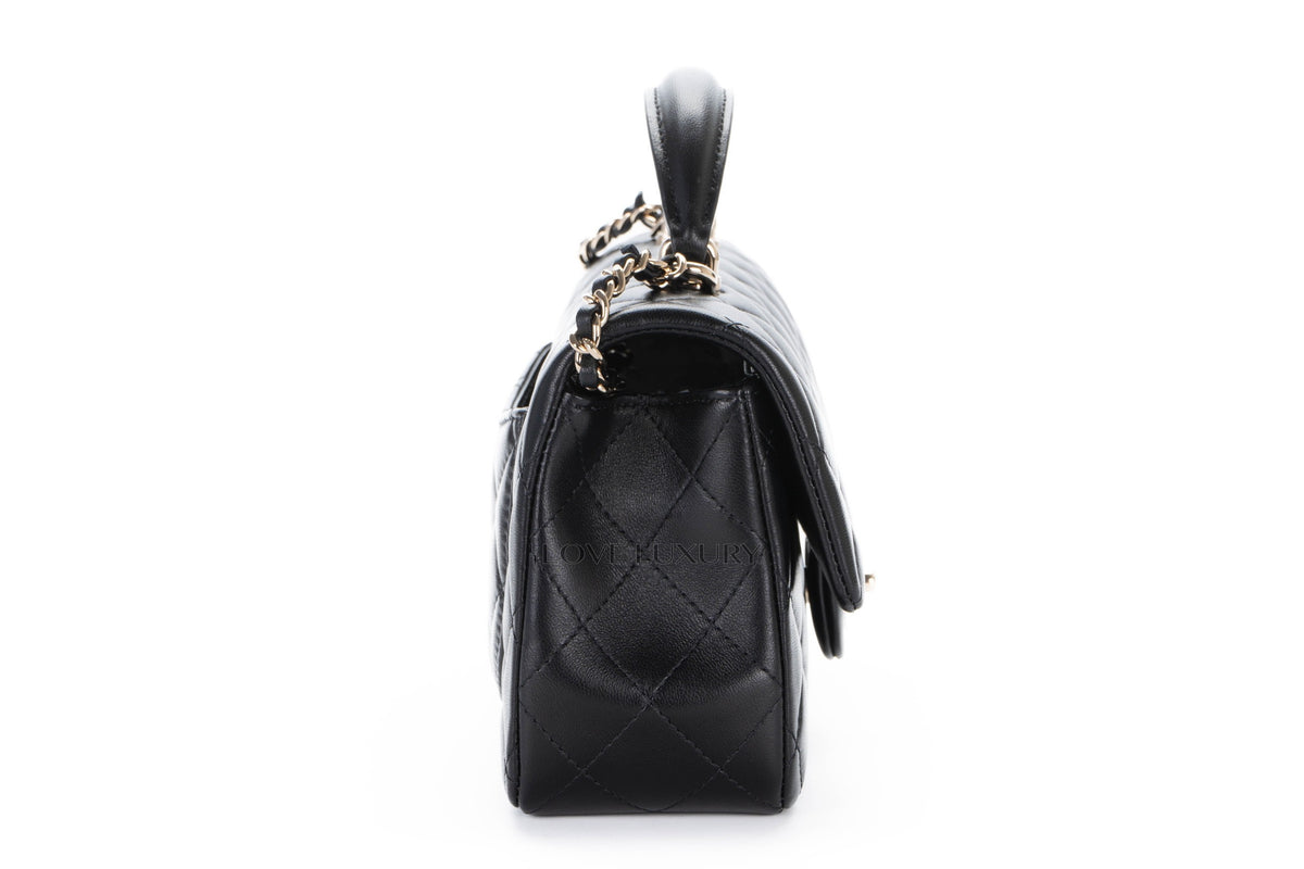 Chanel Mini Rectangular Bag Top Handle Black Lambskin Light Gold Hardware - view 5