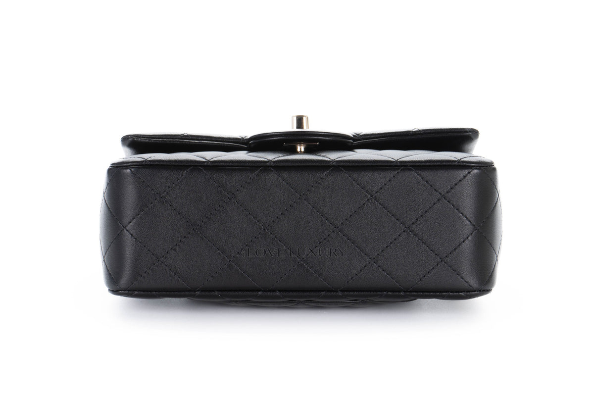 Chanel Mini Rectangular Bag Top Handle Black Lambskin Light Gold Hardware - view 6