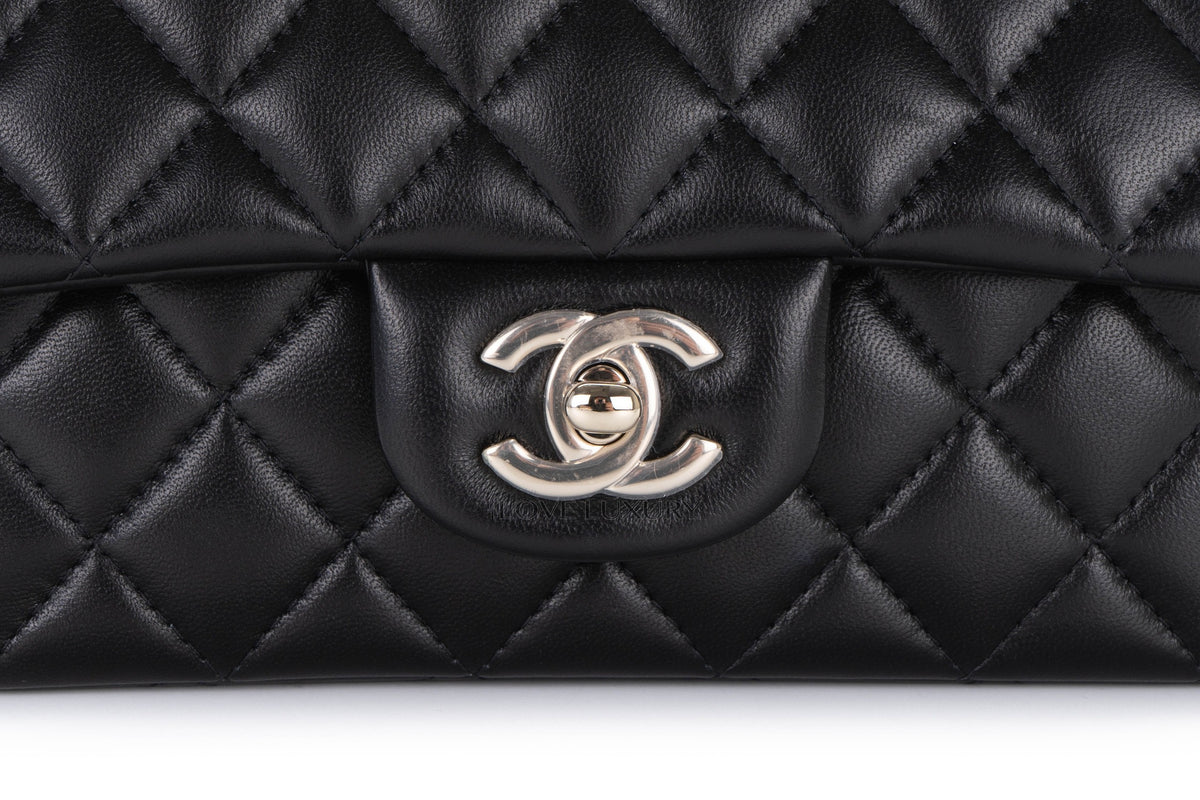 Chanel Mini Rectangular Bag Top Handle Black Lambskin Light Gold Hardware - view 7