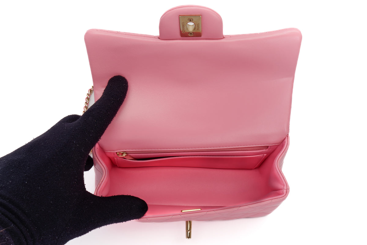 Chanel Mini Rectangular Bag Top Handle Pink Lambskin Light Gold Hardware - view 10
