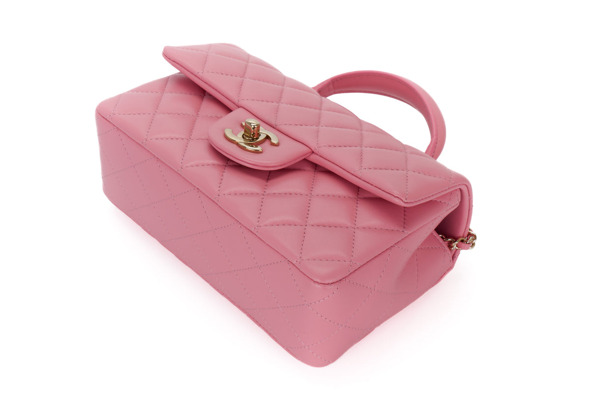 Chanel Mini Rectangular Bag Top Handle Pink Lambskin Light Gold Hardware - view 12