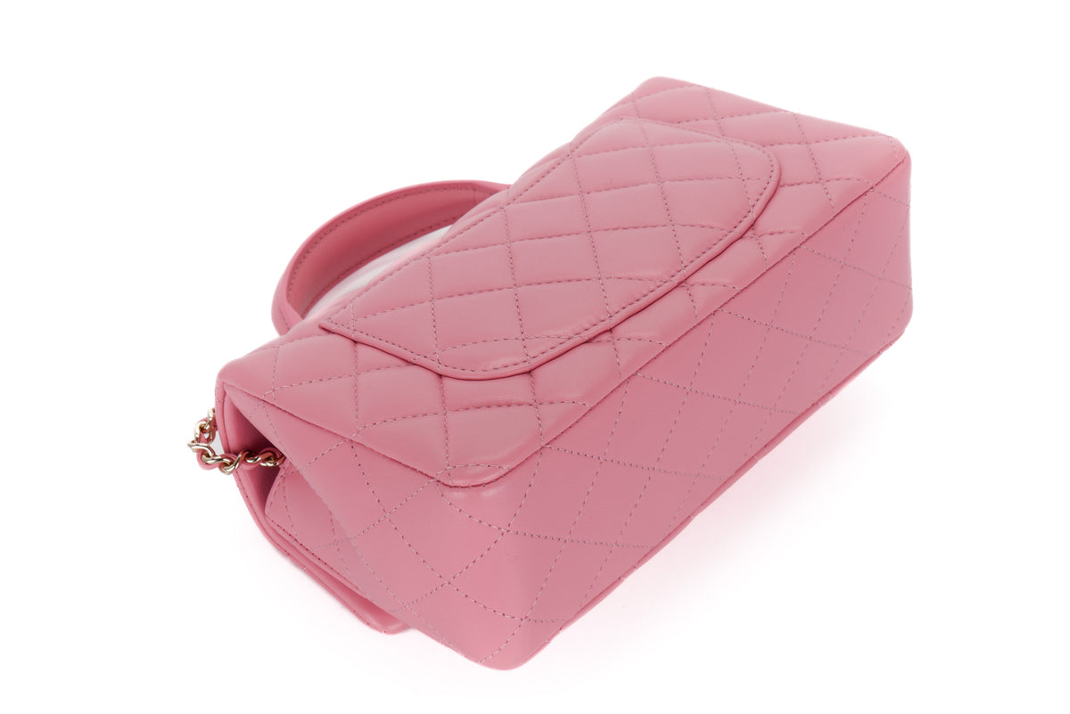 Chanel Mini Rectangular Bag Top Handle Pink Lambskin Light Gold Hardware - view 13