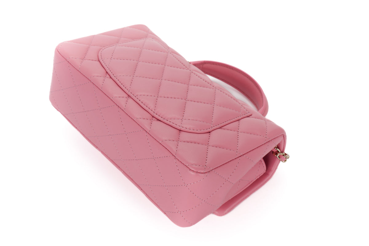 Chanel Mini Rectangular Bag Top Handle Pink Lambskin Light Gold Hardware - view 14