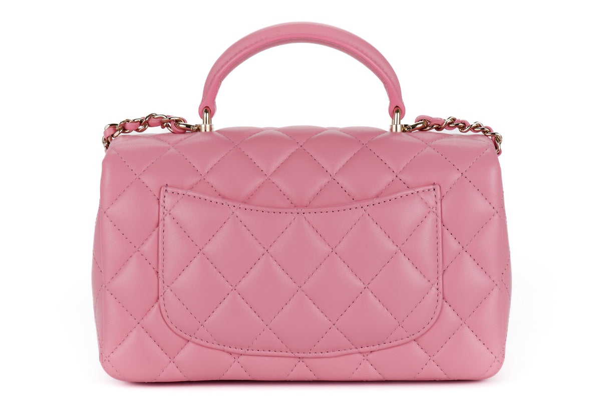 Chanel Mini Rectangular Bag Top Handle Pink Lambskin Light Gold Hardware - view 3