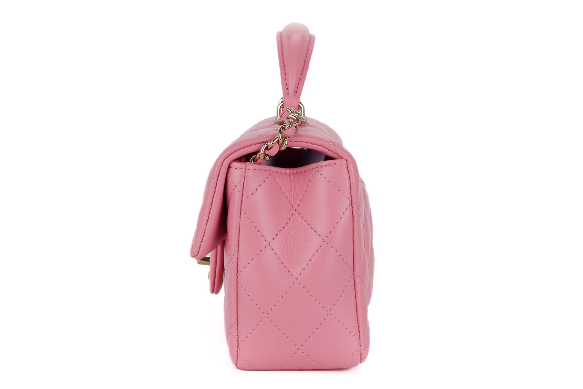 Chanel Mini Rectangular Bag Top Handle Pink Lambskin Light Gold Hardware - view 4