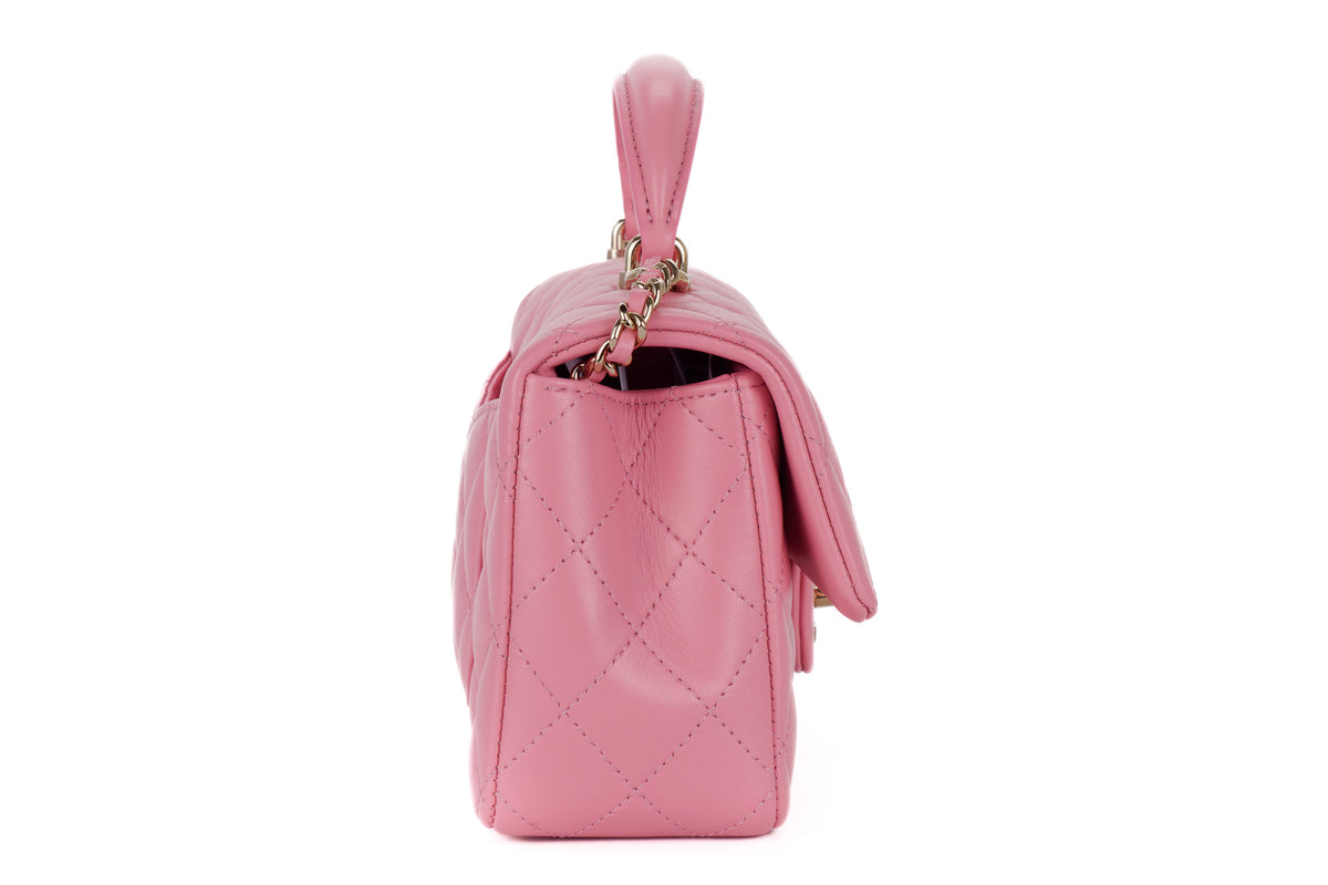 Chanel Mini Rectangular Bag Top Handle Pink Lambskin Light Gold Hardware - view 5