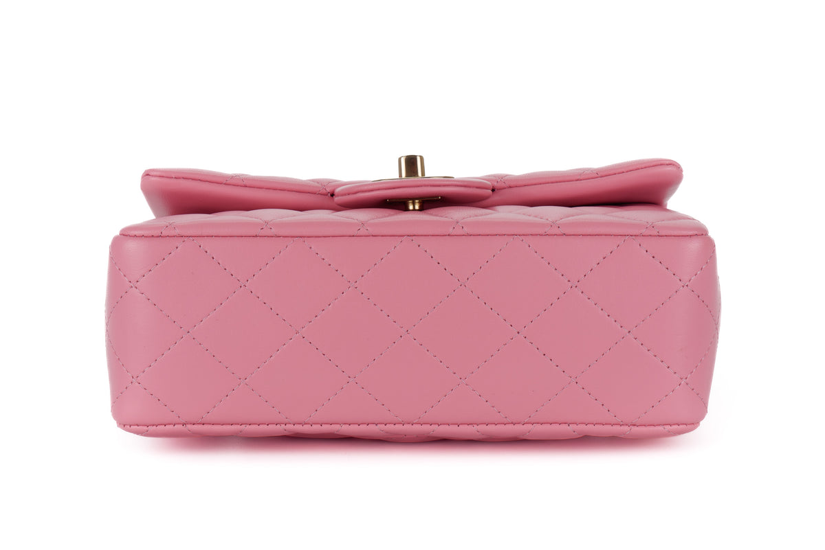 Chanel Mini Rectangular Bag Top Handle Pink Lambskin Light Gold Hardware - view 6