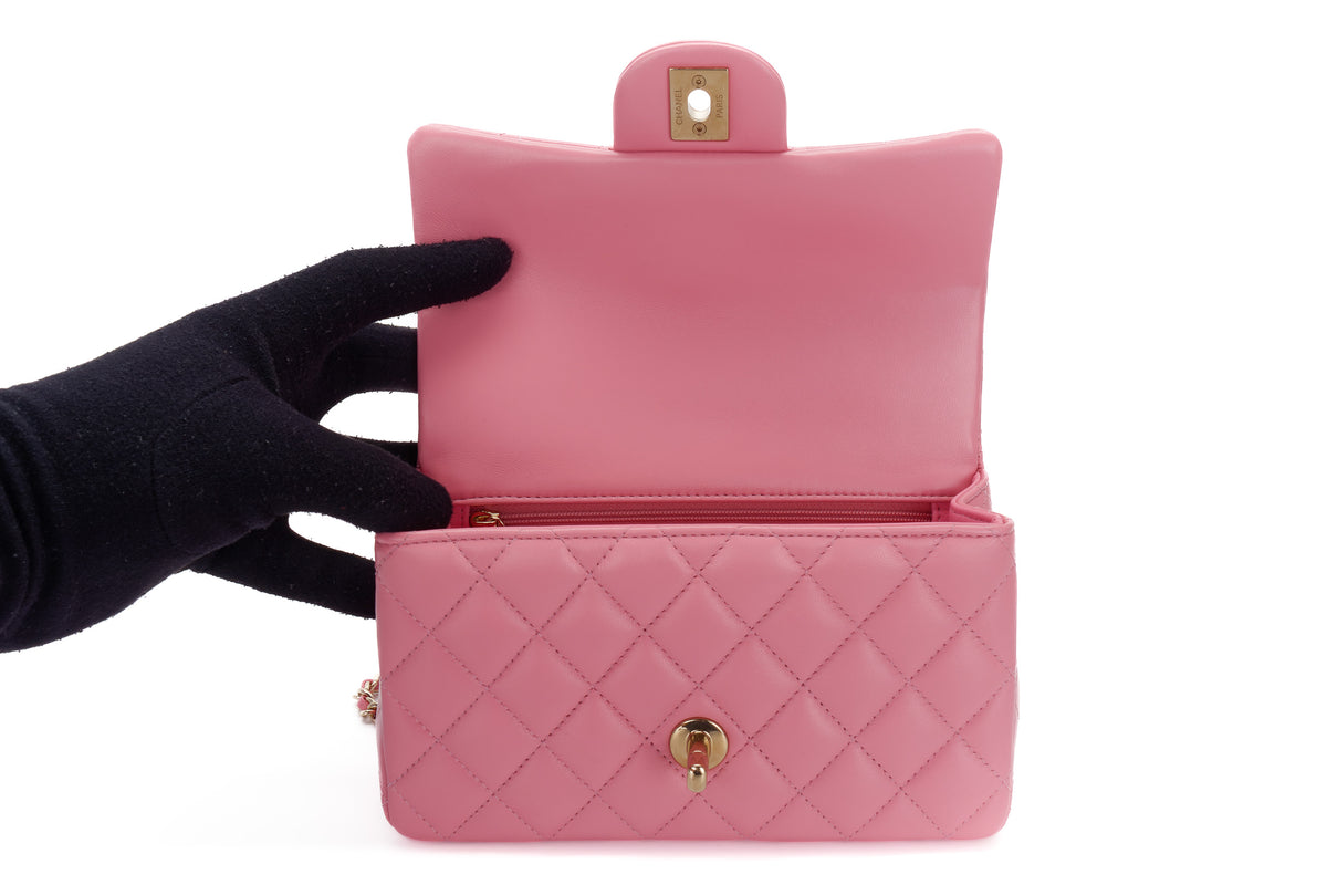 Chanel Mini Rectangular Bag Top Handle Pink Lambskin Light Gold Hardware - view 9