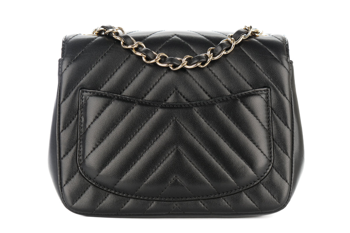 Chanel Mini Square Bag Chevron Black Lambskin Champagne Hardware - view 3