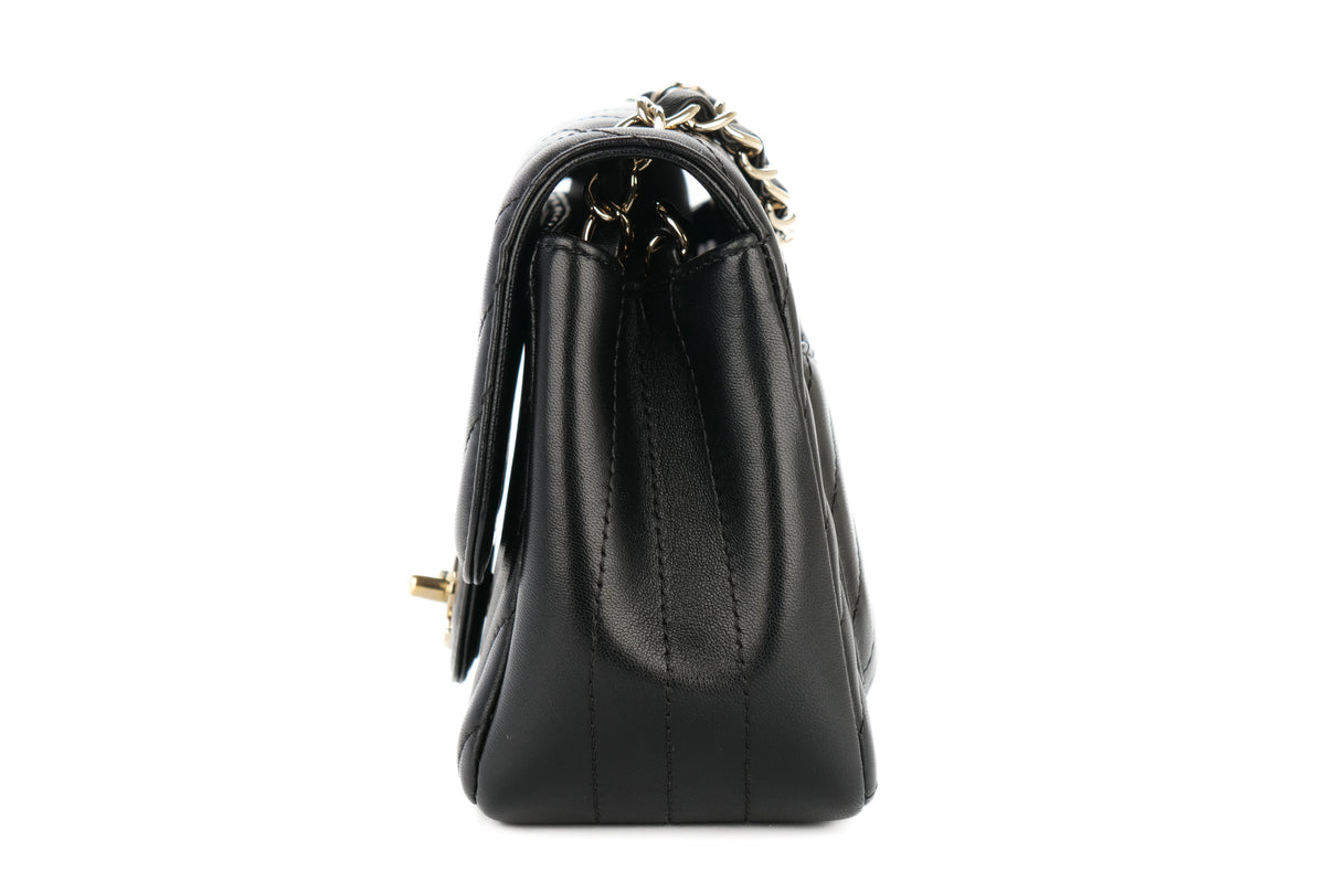 Chanel Mini Square Bag Chevron Black Lambskin Champagne Hardware - view 4