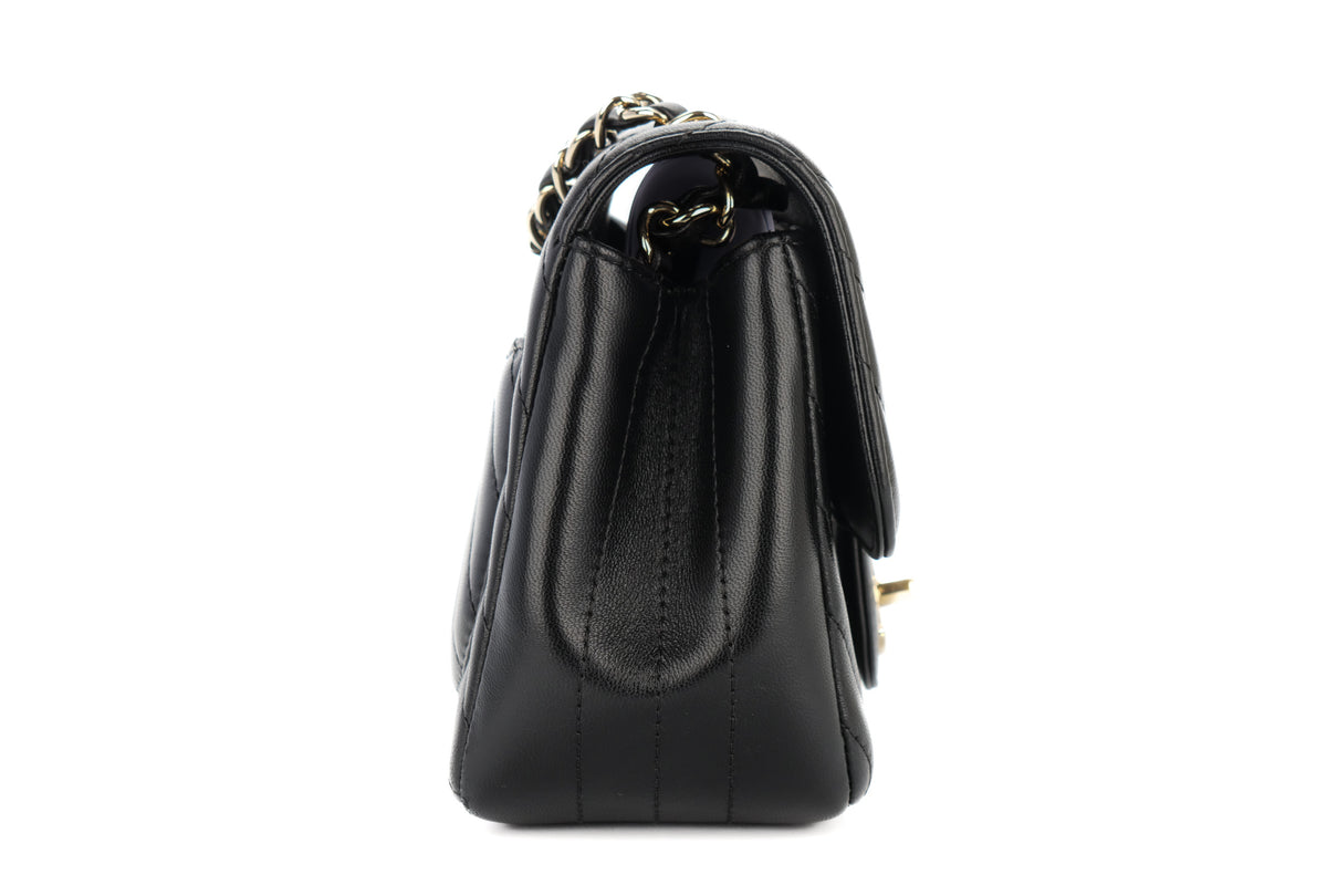 Chanel Mini Square Bag Chevron Black Lambskin Champagne Hardware - view 5