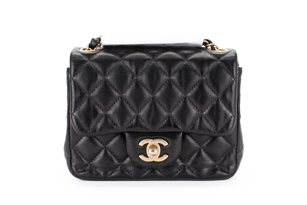 Chanel Mini Square Bag Black Lambskin Aged Gold Hardware - view 1