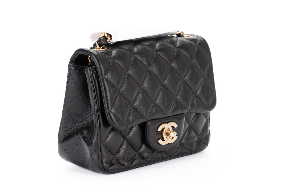 Chanel Mini Square Bag Black Lambskin Aged Gold Hardware - view 2