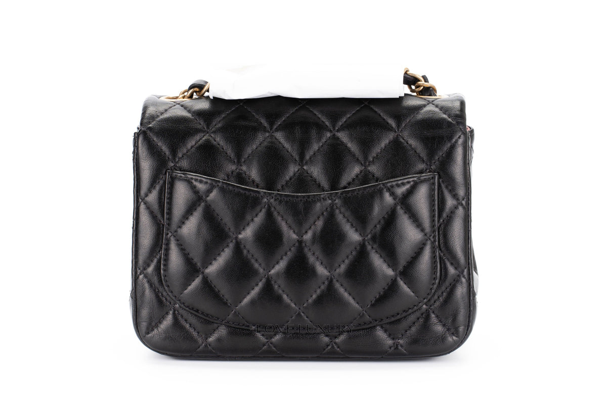Chanel Mini Square Bag Black Lambskin Aged Gold Hardware - view 3