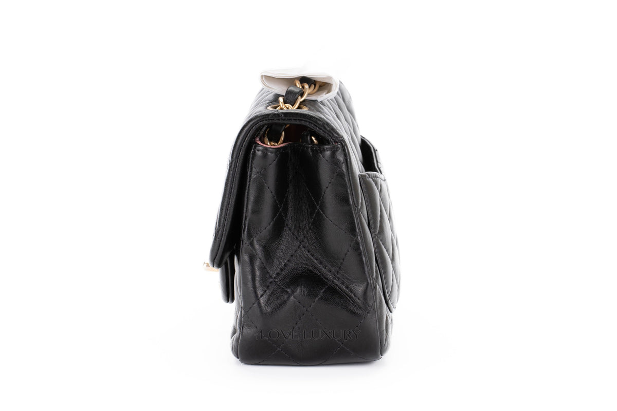 Chanel Mini Square Bag Black Lambskin Aged Gold Hardware - view 4