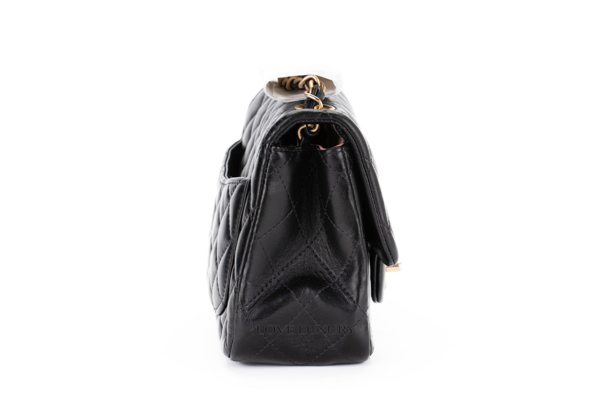 Chanel Mini Square Bag Black Lambskin Aged Gold Hardware - view 5