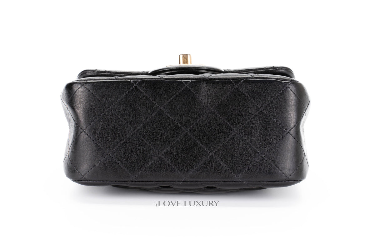 Chanel Mini Square Bag Black Lambskin Aged Gold Hardware - view 6