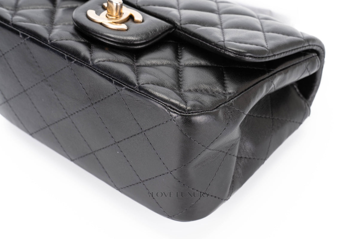 Chanel Mini Square Bag Black Lambskin Aged Gold Hardware - view 9
