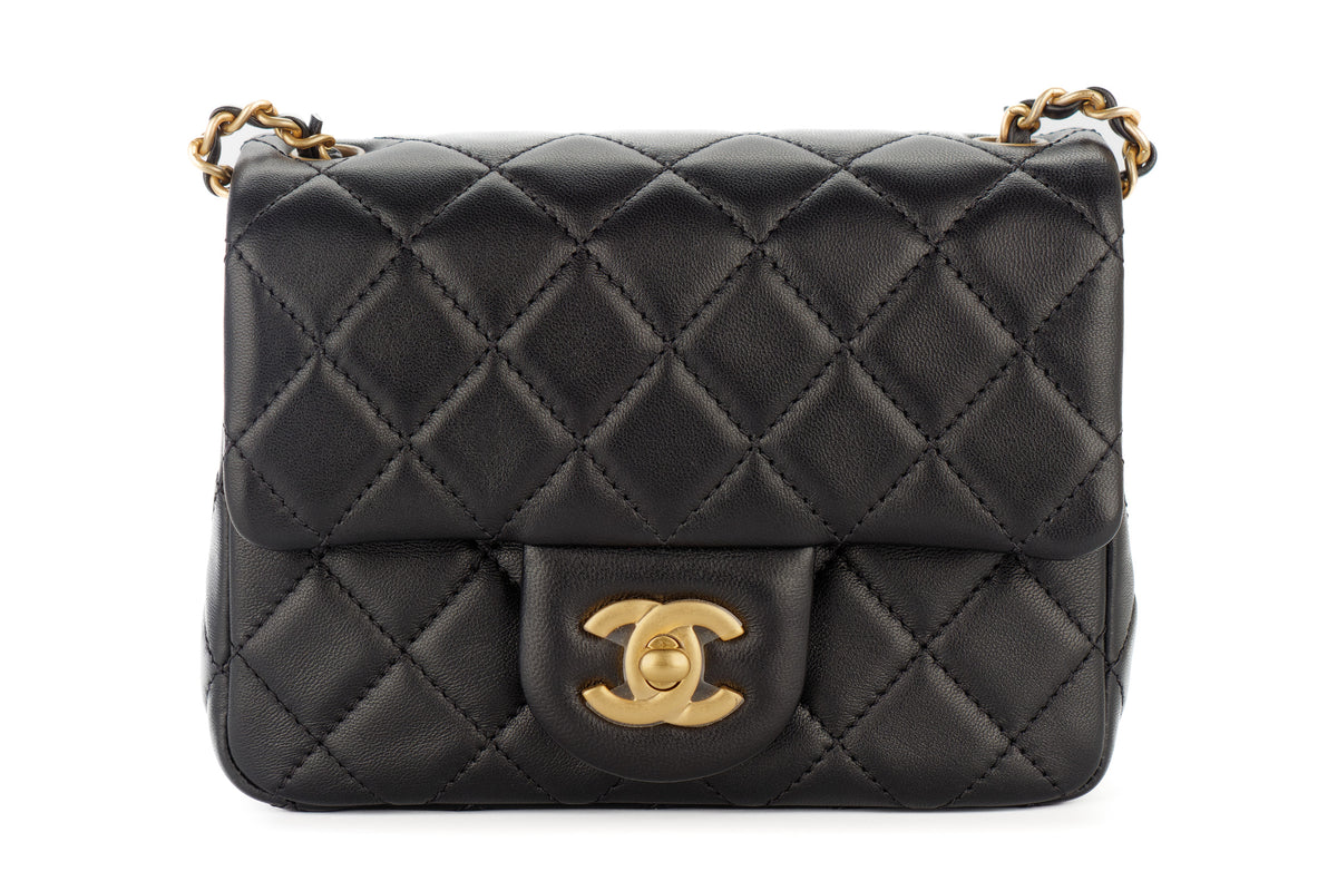 Chanel Mini Square Bag Crush Black Lambskin Gold Hardware - view 1
