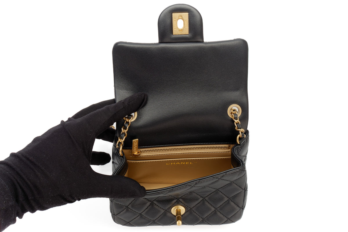 Chanel Mini Square Bag Crush Black Lambskin Gold Hardware - view 10