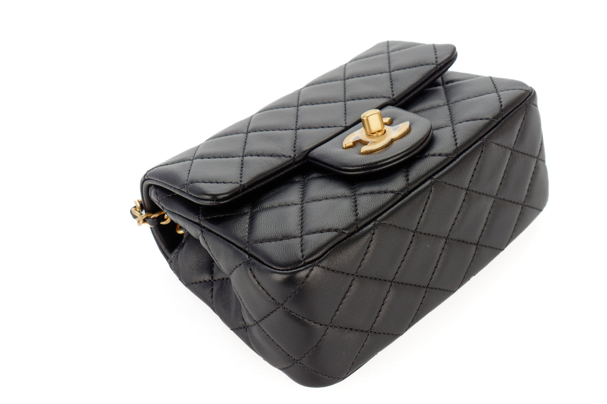 Chanel Mini Square Bag Crush Black Lambskin Gold Hardware - view 11