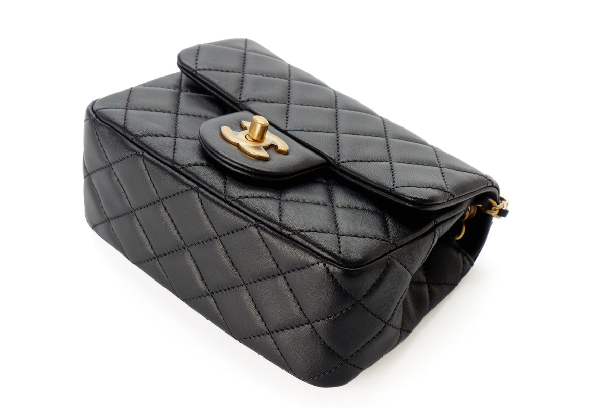 Chanel Mini Square Bag Crush Black Lambskin Gold Hardware - view 12