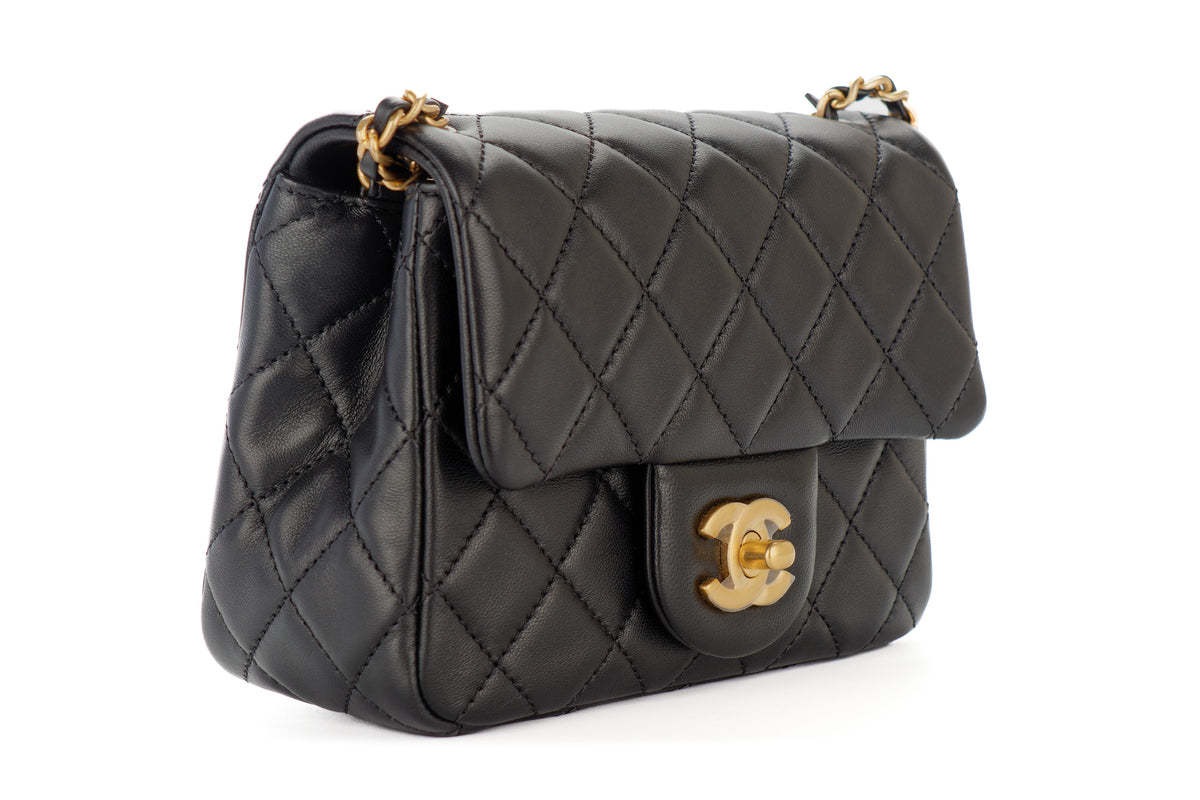 Chanel Mini Square Bag Crush Black Lambskin Gold Hardware - view 2