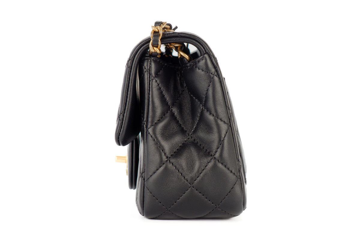 Chanel Mini Square Bag Crush Black Lambskin Gold Hardware - view 4