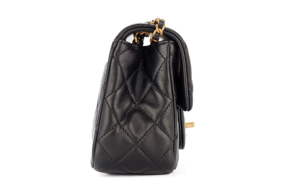 Chanel Mini Square Bag Crush Black Lambskin Gold Hardware - view 5