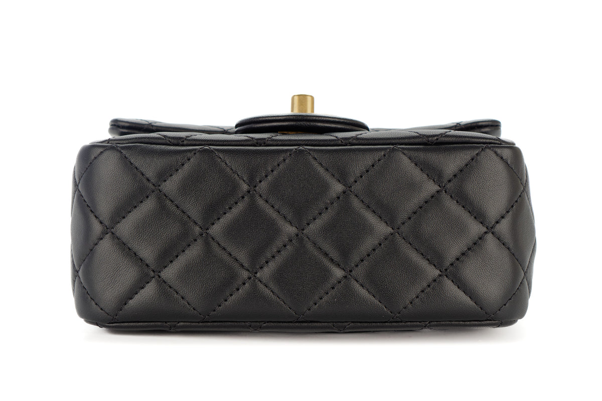 Chanel Mini Square Bag Crush Black Lambskin Gold Hardware - view 6