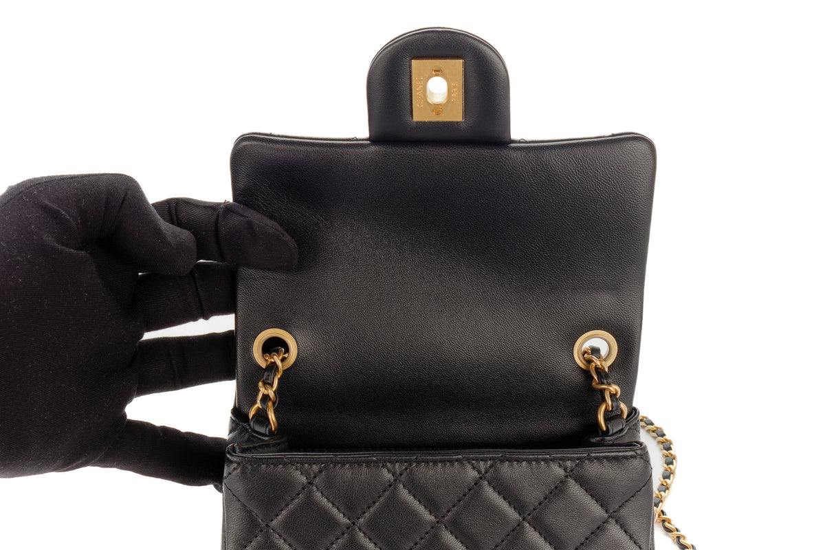 Chanel Mini Square Bag Crush Black Lambskin Gold Hardware - view 9