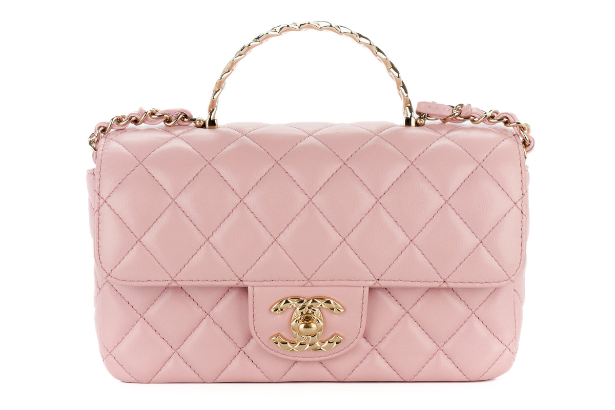 Chanel Mini Bag Top Handle Pink Lambskin Champagne Hardware - view 1