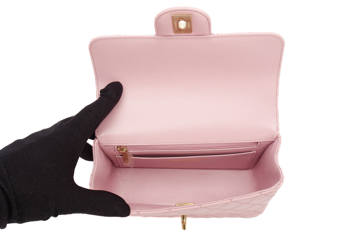 Chanel Mini Bag Top Handle Pink Lambskin Champagne Hardware - view 10