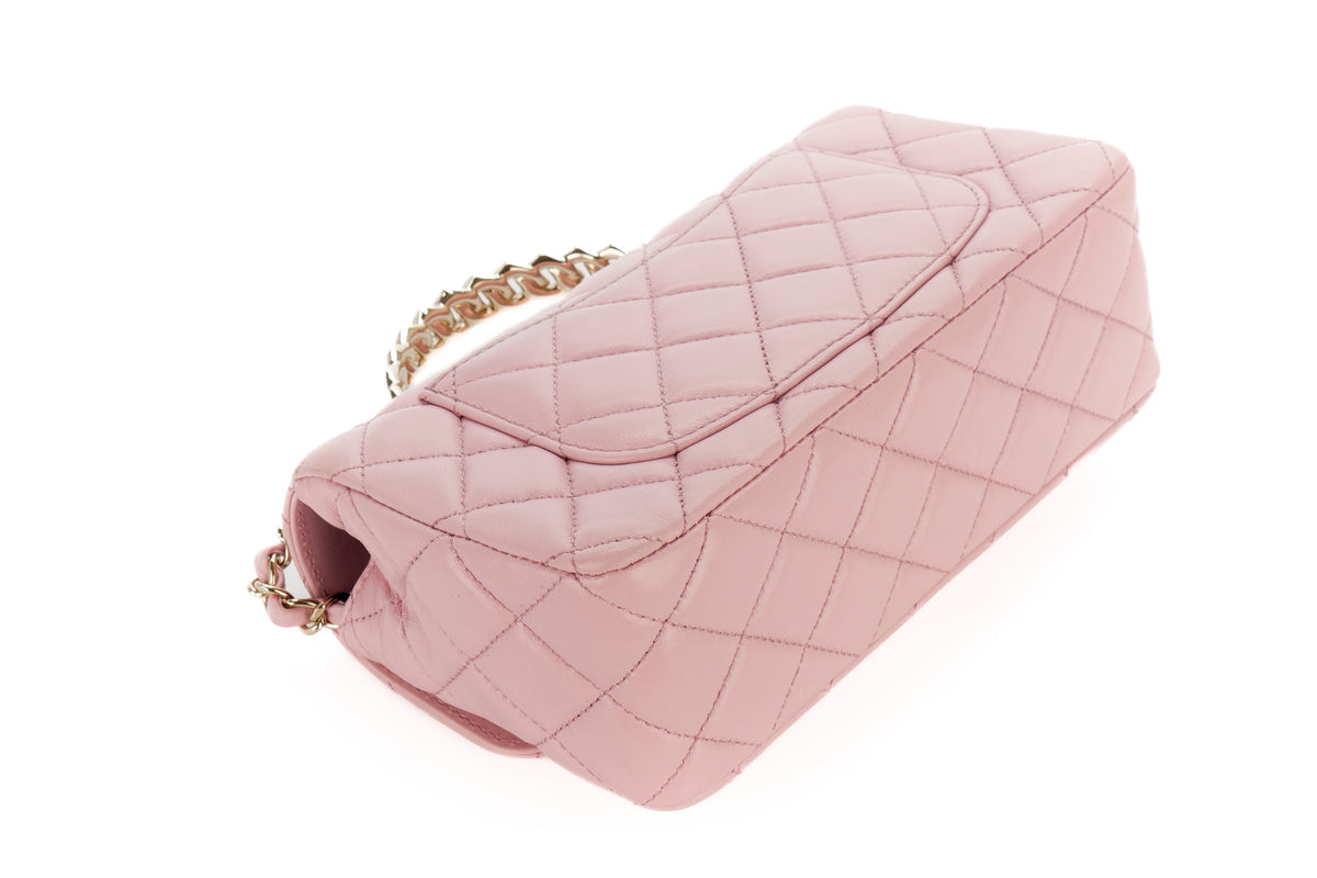Chanel Mini Bag Top Handle Pink Lambskin Champagne Hardware - view 13