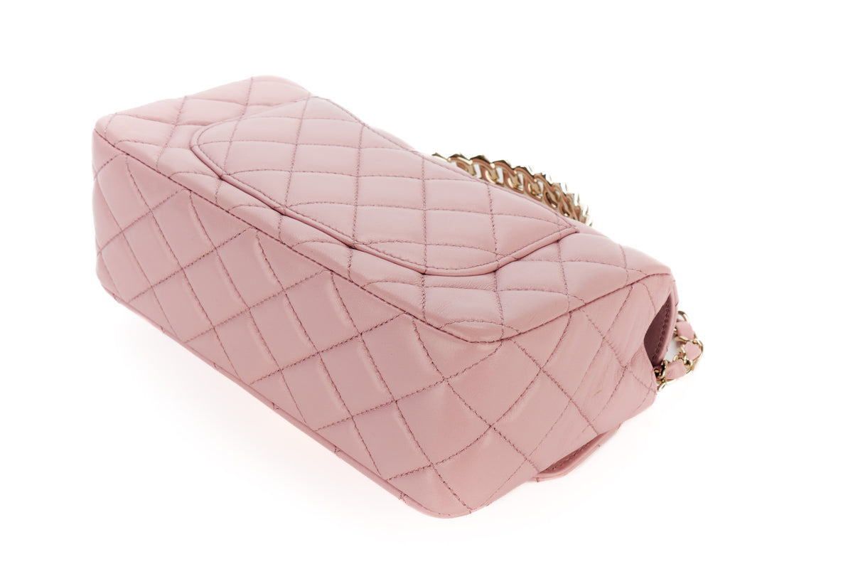 Chanel Mini Bag Top Handle Pink Lambskin Champagne Hardware - view 14