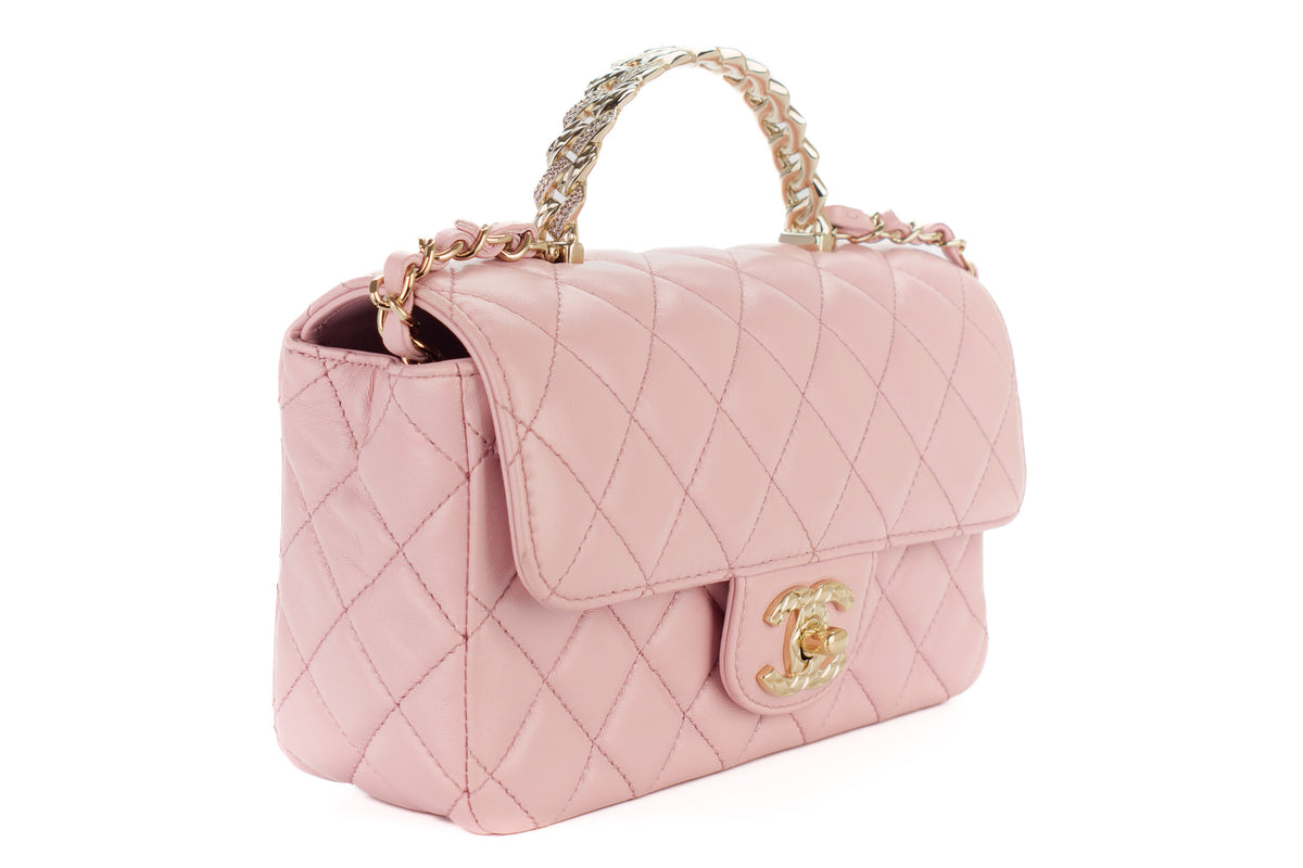 Chanel Mini Bag Top Handle Pink Lambskin Champagne Hardware - view 2