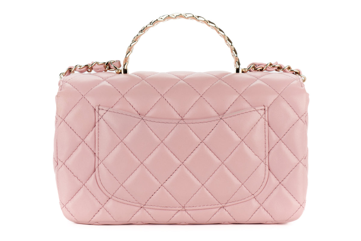Chanel Mini Bag Top Handle Pink Lambskin Champagne Hardware - view 3