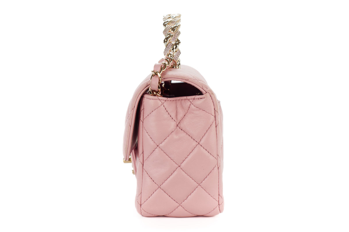Chanel Mini Bag Top Handle Pink Lambskin Champagne Hardware - view 4