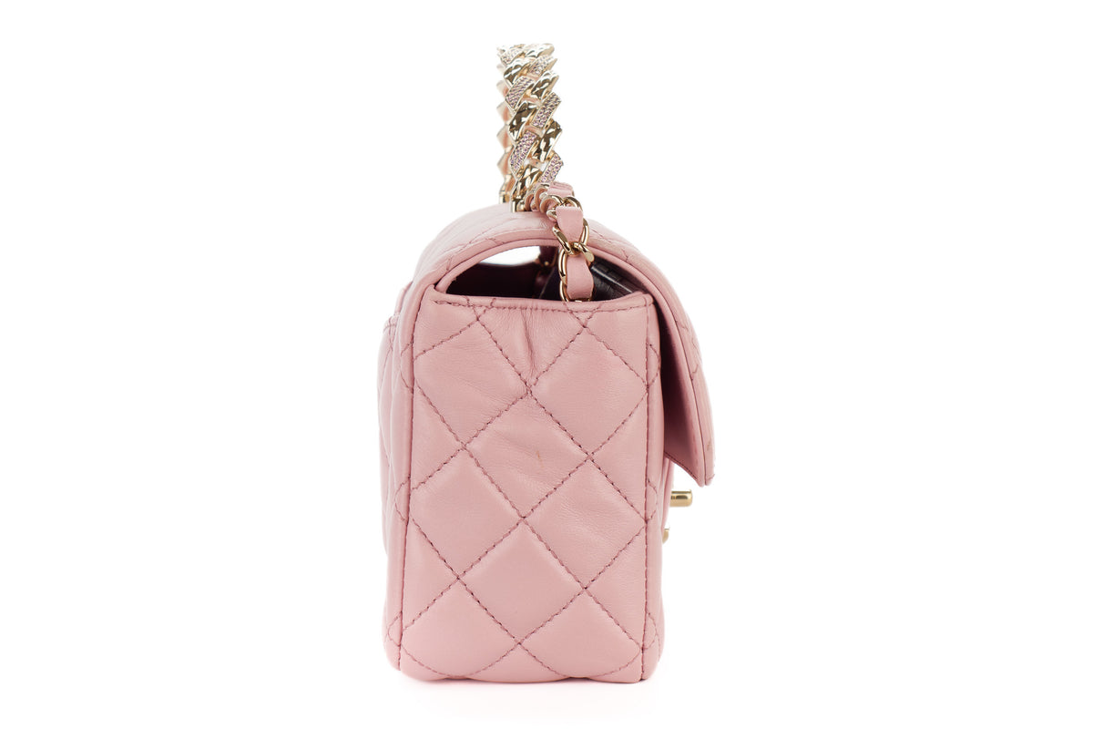 Chanel Mini Bag Top Handle Pink Lambskin Champagne Hardware - view 5