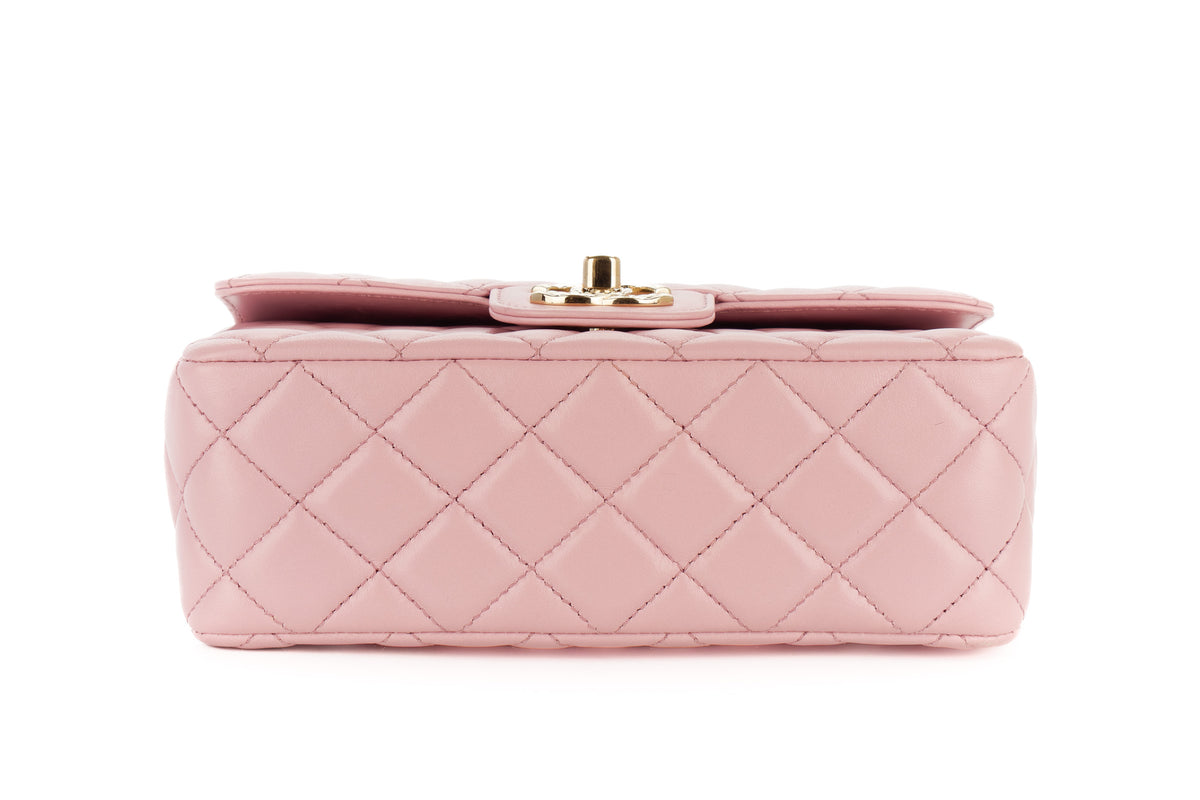 Chanel Mini Bag Top Handle Pink Lambskin Champagne Hardware - view 6